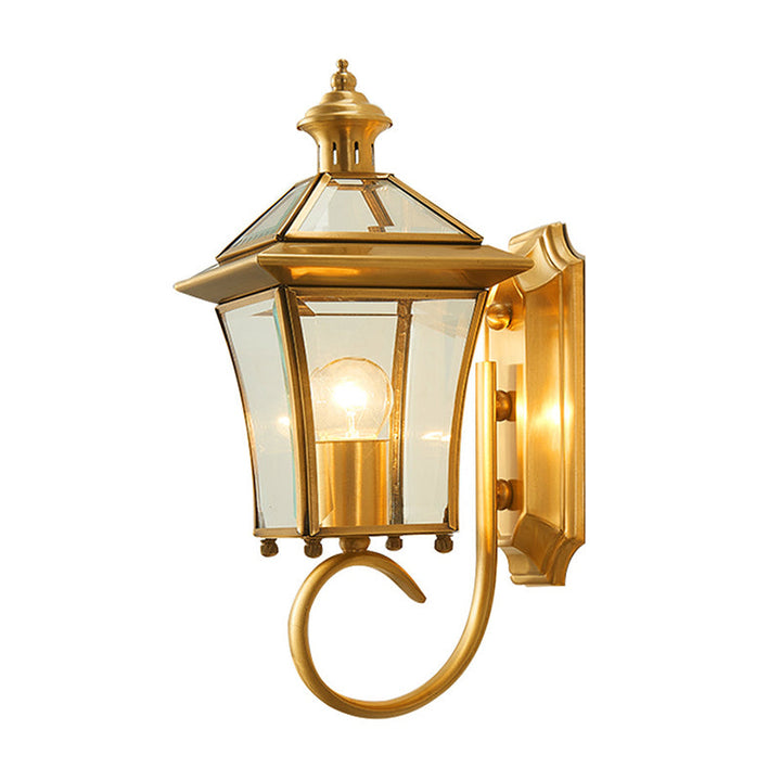 Skørter | Clear Glass Lantern Wall Light Retro Style 1 Lamp Lodge Wall Lighting Ideas in Brass