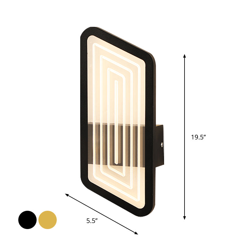 Lisslune | Black/Gold Rectangular Wall Light Fixture Nordic Metal Wall Lamp Lighting in Warm/White Light, 12.5"/19.5" Wide