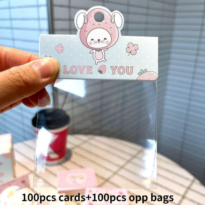 Lisslune | Charming Cartoon Gift Tags - 100 Handmade Sets with Clear OPP Bags for Small Businesses and Gifts