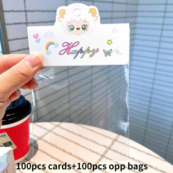 Lisslune | Charming Cartoon Gift Tags - 100 Handmade Sets with Clear OPP Bags for Small Businesses and Gifts