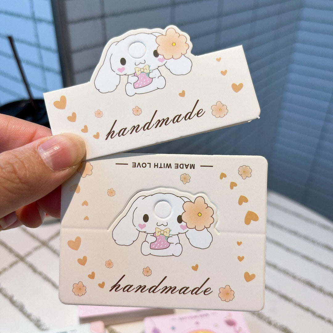 Lisslune | Charming Cartoon Gift Tags - 100 Handmade Sets with Clear OPP Bags for Small Businesses and Gifts
