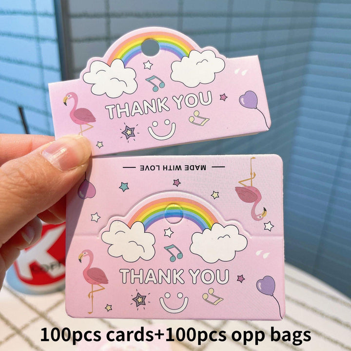 Lisslune | Charming Cartoon Gift Tags - 100 Handmade Sets with Clear OPP Bags for Small Businesses and Gifts
