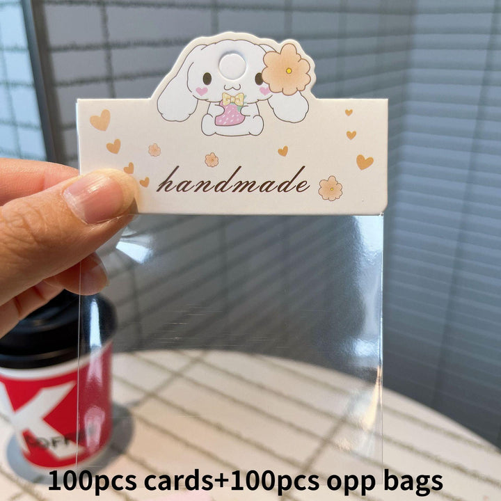Lisslune | Charming Cartoon Gift Tags - 100 Handmade Sets with Clear OPP Bags for Small Businesses and Gifts
