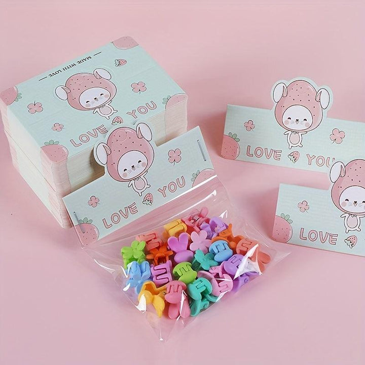 Lisslune | Charming Cartoon Gift Tags - 100 Handmade Sets with Clear OPP Bags for Small Businesses and Gifts