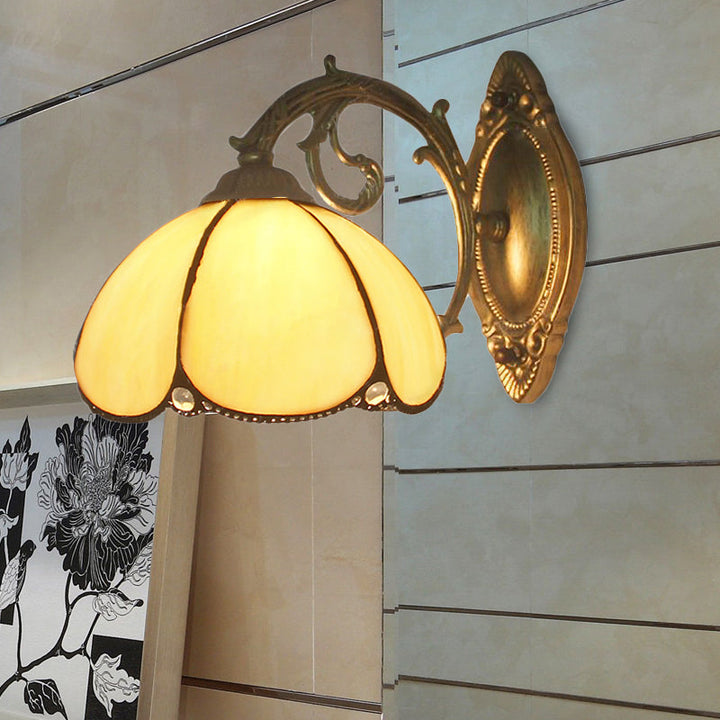 Lisslune | Floral Wall Light Stained Glass 1 Light Tiffany Style Wall Lamp in Blue/Beige for Bedroom