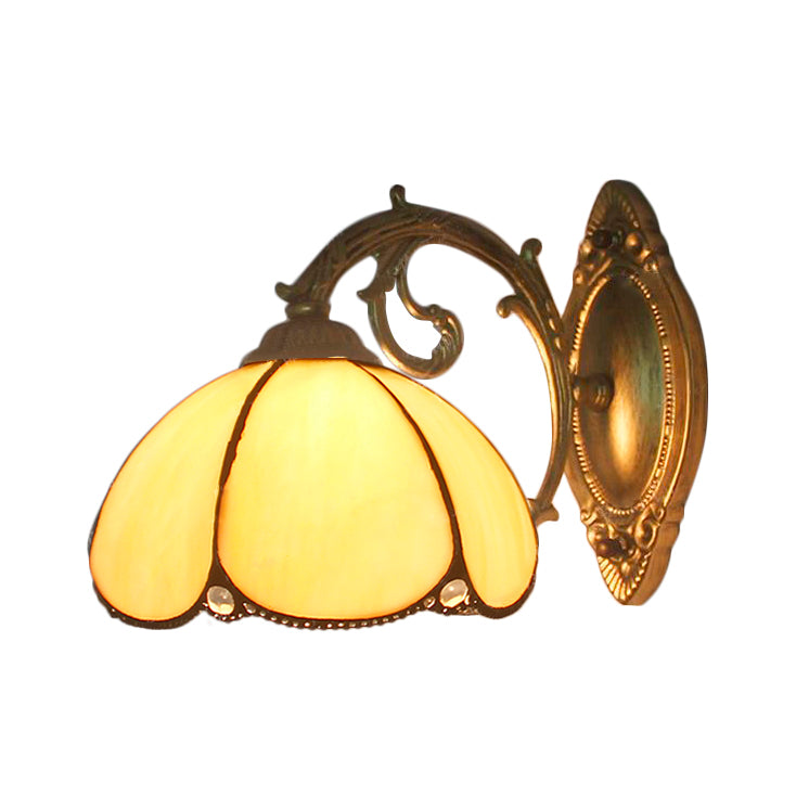 Lisslune | Floral Wall Light Stained Glass 1 Light Tiffany Style Wall Lamp in Blue/Beige for Bedroom