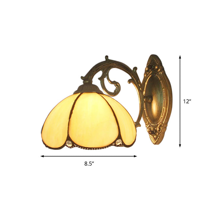 Lisslune | Floral Wall Light Stained Glass 1 Light Tiffany Style Wall Lamp in Blue/Beige for Bedroom