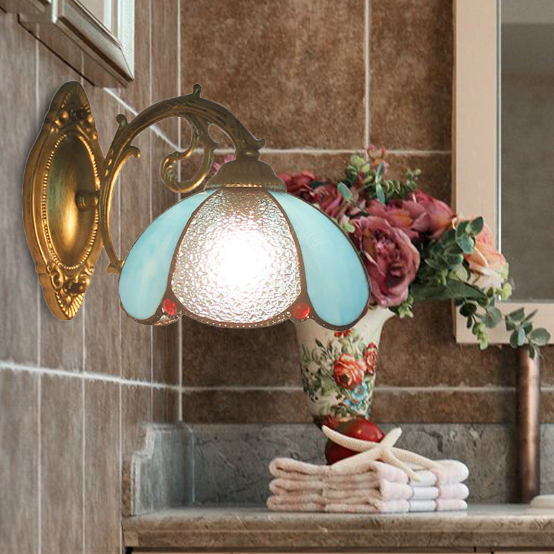 Lisslune | Floral Wall Light Stained Glass 1 Light Tiffany Style Wall Lamp in Blue/Beige for Bedroom