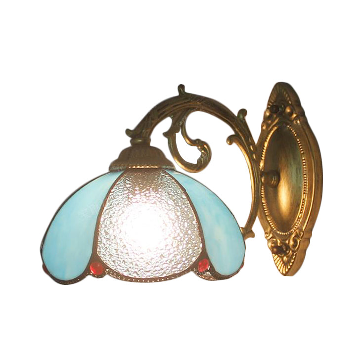 Lisslune | Floral Wall Light Stained Glass 1 Light Tiffany Style Wall Lamp in Blue/Beige for Bedroom
