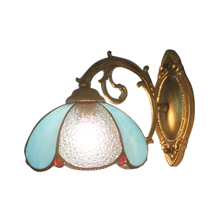Lisslune | Floral Wall Light Stained Glass 1 Light Tiffany Style Wall Lamp in Blue/Beige for Bedroom