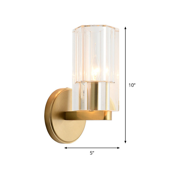 Lisslune | 1 Head Nightstand Wall Lighting Ideas Modern Brass Wall Mount Lamp with Cylindrical K9 Crystal Shade