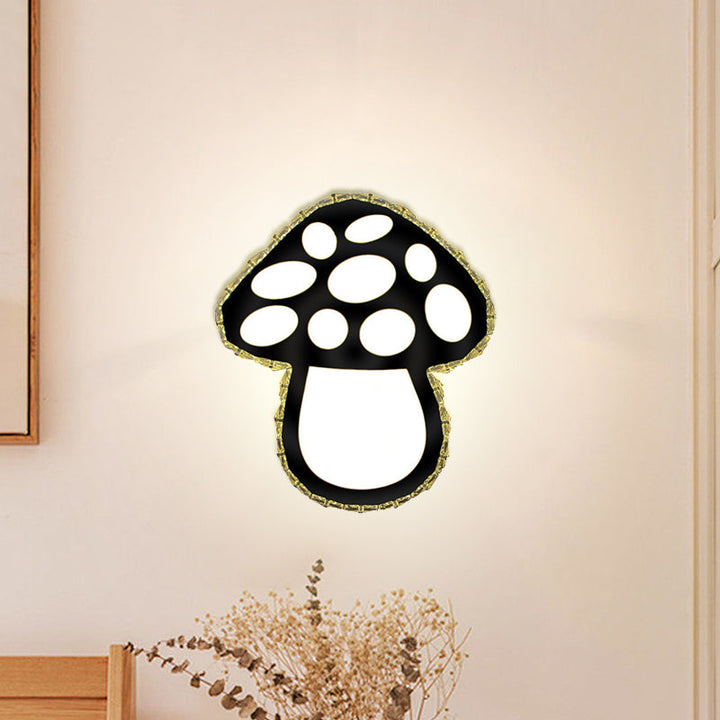 Lisslune | Mushroom Wall Mount Lighting Minimalist Crystal LED Nightstand Surface Wall Lamp in Black, 2 Colors Light