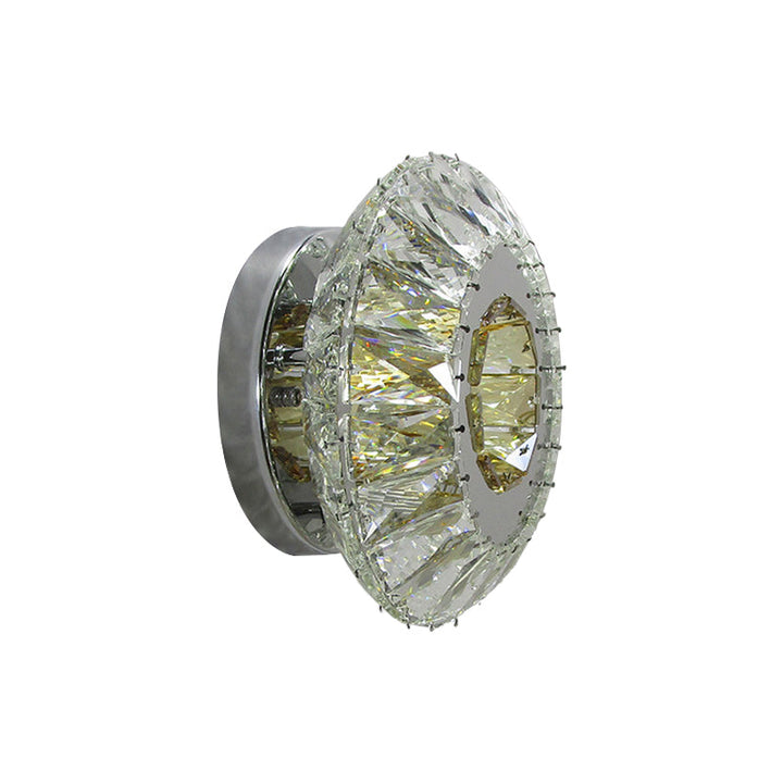 Lisslune | Faceted Crystal Round Wall-Mounted Lamp Contemporary LED Chrome Wall Light in 3 Colors