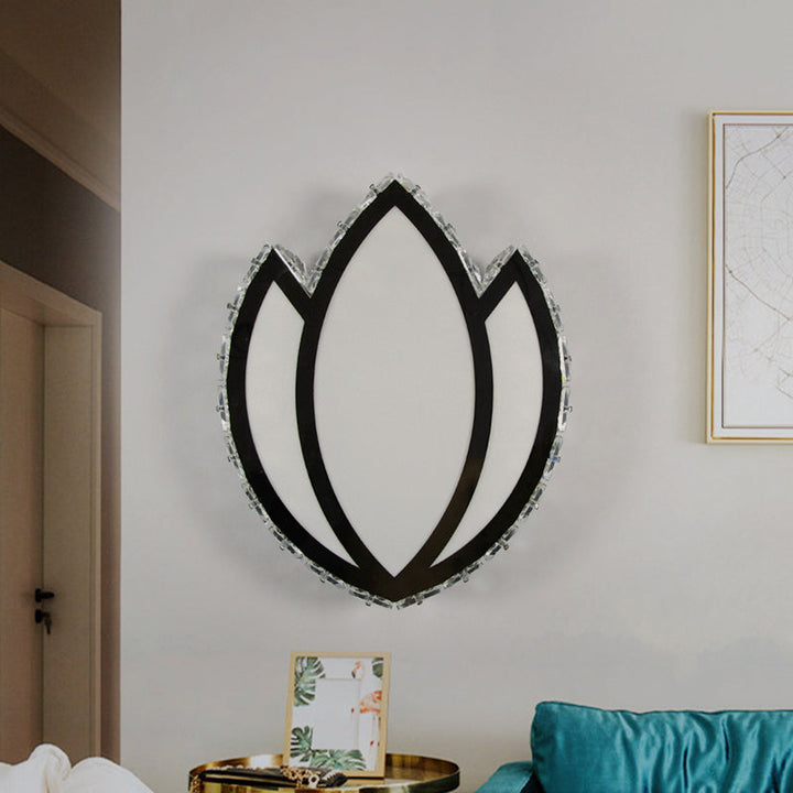 Lisslune | Modern LED Wall Lamp Flush White Lotus Flower Wall Lamp with Faceted Crystal Shade in Warm/White Light