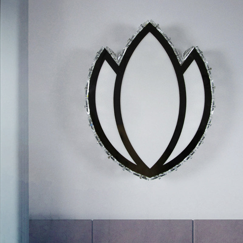 Lisslune | Modern LED Wall Lamp Flush White Lotus Flower Wall Lamp with Faceted Crystal Shade in Warm/White Light