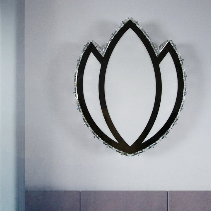 Lisslune | Modern LED Wall Lamp Flush White Lotus Flower Wall Lamp with Faceted Crystal Shade in Warm/White Light