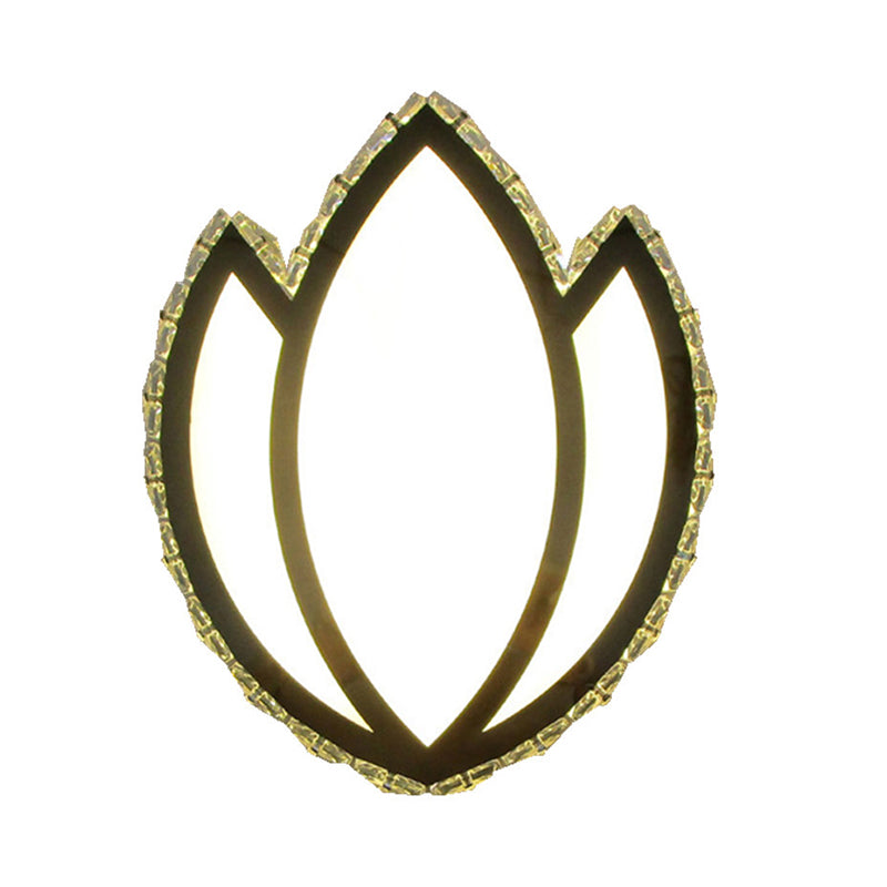 Lisslune | Modern LED Wall Lamp Flush White Lotus Flower Wall Lamp with Faceted Crystal Shade in Warm/White Light