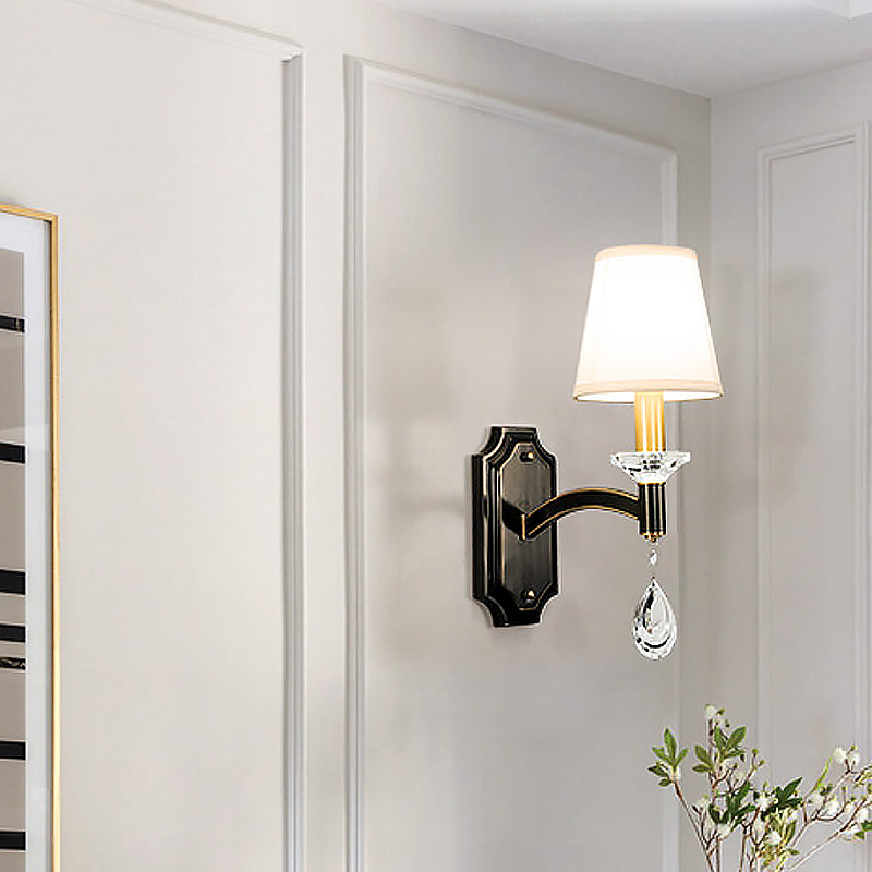 Lisslune | Schneider Crystal Drop Wall Mount Light Vintage 1/2 Bulb Brown Wall Light with Conical Fabric Shade