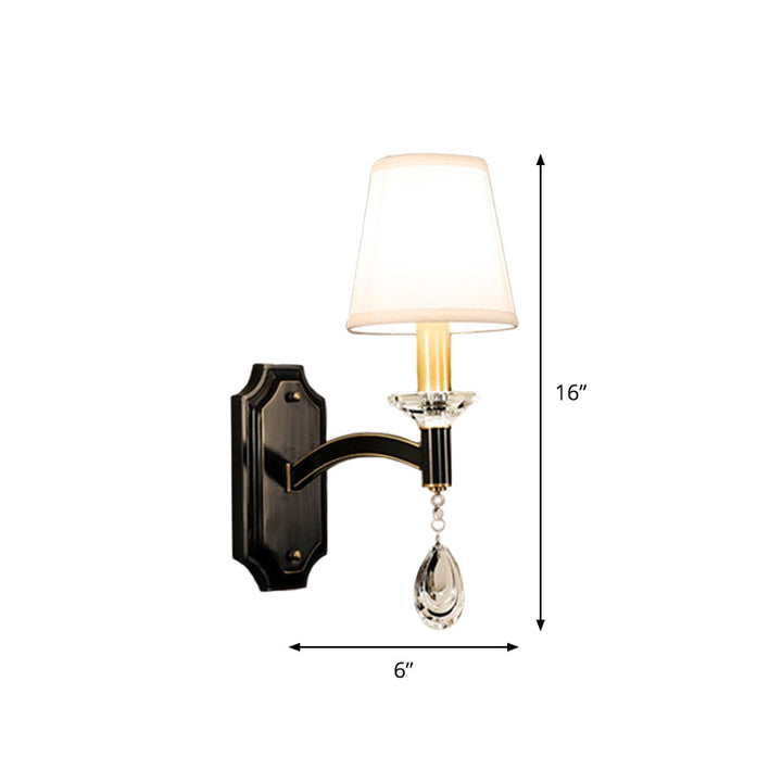 Lisslune | Schneider Crystal Drop Wall Mount Light Vintage 1/2 Bulb Brown Wall Light with Conical Fabric Shade