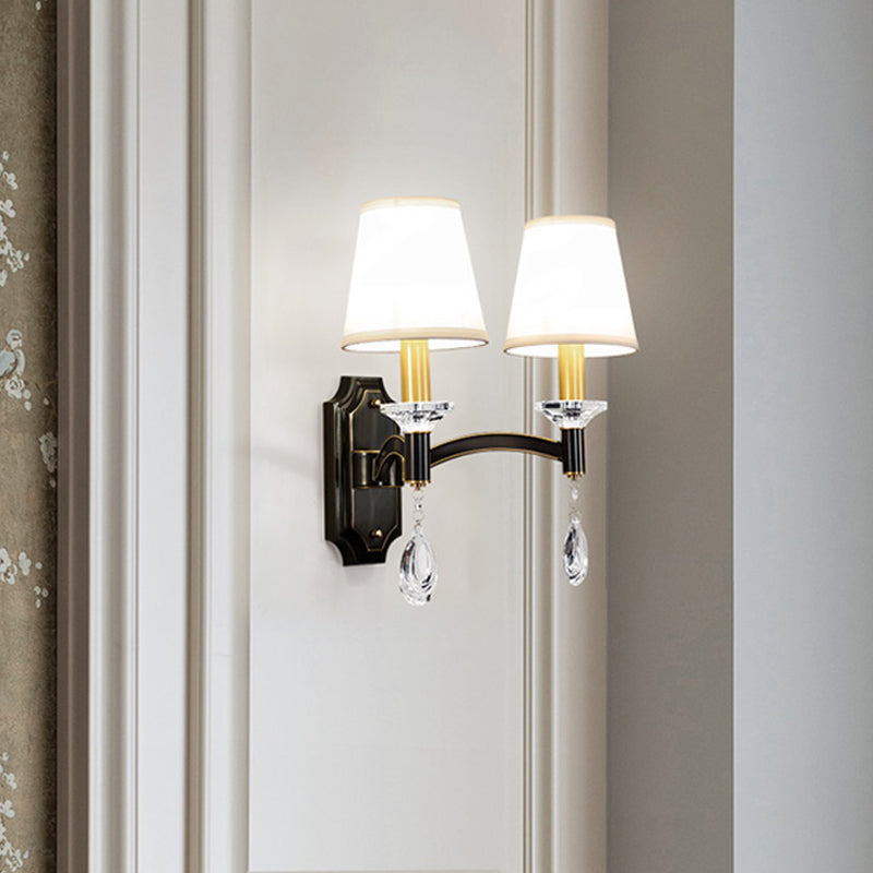 Lisslune | Schneider Crystal Drop Wall Mount Light Vintage 1/2 Bulb Brown Wall Light with Conical Fabric Shade