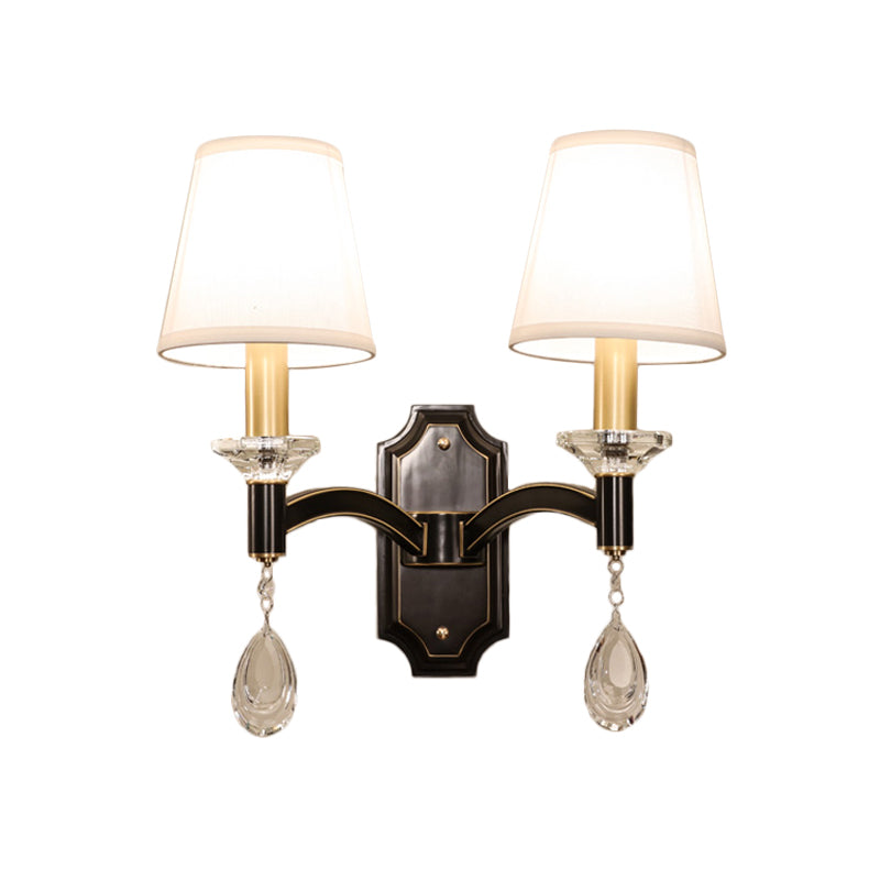Lisslune | Schneider Crystal Drop Wall Mount Light Vintage 1/2 Bulb Brown Wall Light with Conical Fabric Shade