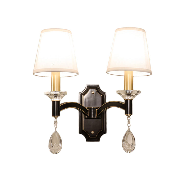 Lisslune | Schneider Crystal Drop Wall Mount Light Vintage 1/2 Bulb Brown Wall Light with Conical Fabric Shade