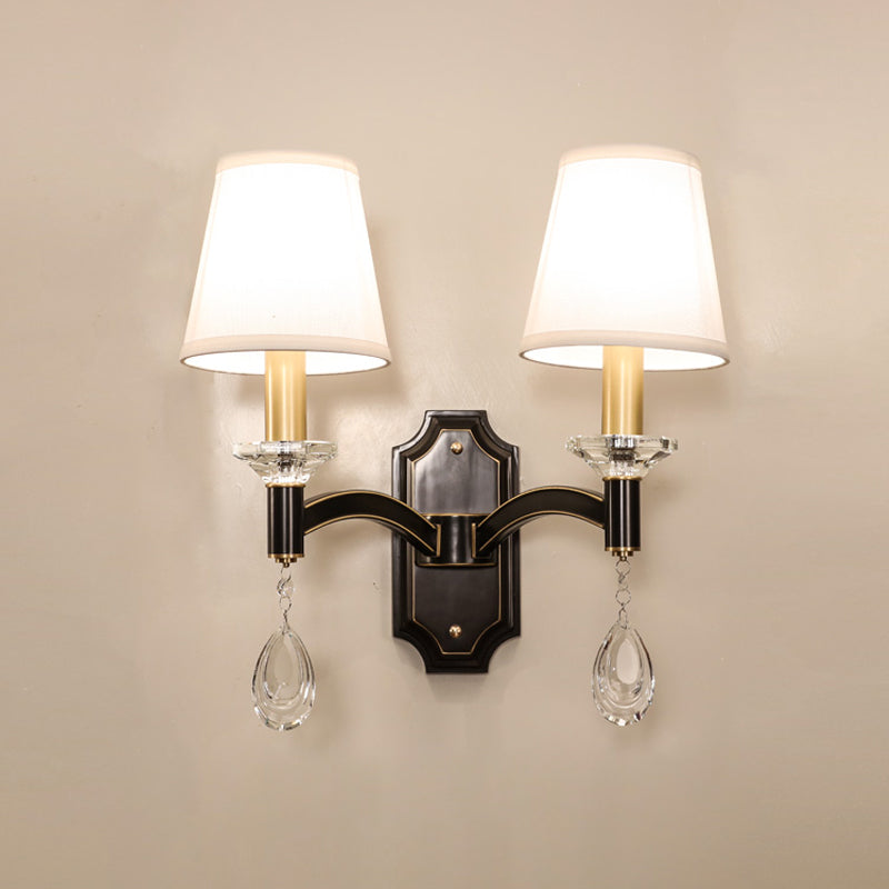 Lisslune | Schneider Crystal Drop Wall Mount Light Vintage 1/2 Bulb Brown Wall Light with Conical Fabric Shade