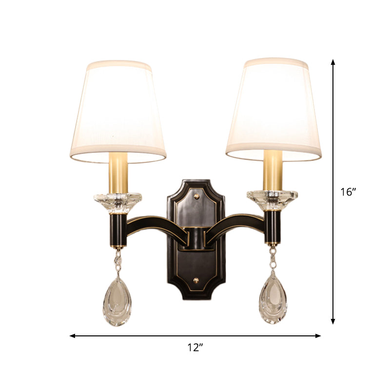 Lisslune | Schneider Crystal Drop Wall Mount Light Vintage 1/2 Bulb Brown Wall Light with Conical Fabric Shade