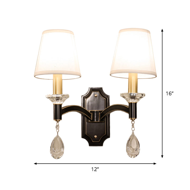 Lisslune | Schneider Crystal Drop Wall Mount Light Vintage 1/2 Bulb Brown Wall Light with Conical Fabric Shade