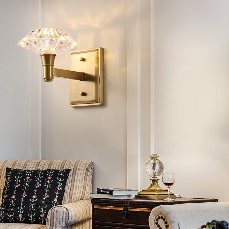 Lisslune | Shell Wall Mounted Lighting Simplicity Clear Crystal 1/2-Light Door Wall Sconce with Straight Arm in Brass