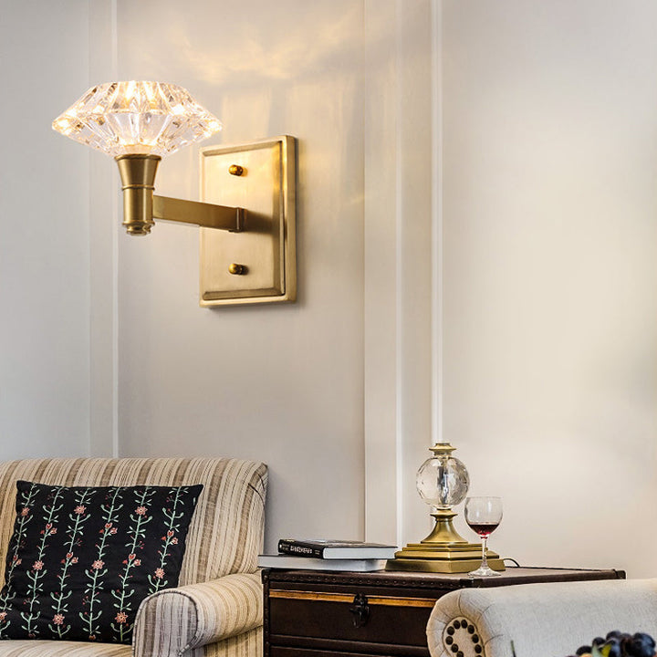 Lisslune | Shell Wall Mounted Lighting Simplicity Clear Crystal 1/2-Light Door Wall Sconce with Straight Arm in Brass