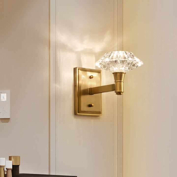 Lisslune | Shell Wall Mounted Lighting Simplicity Clear Crystal 1/2-Light Door Wall Sconce with Straight Arm in Brass