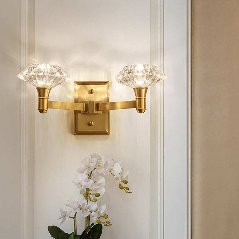 Lisslune | Shell Wall Mounted Lighting Simplicity Clear Crystal 1/2-Light Door Wall Sconce with Straight Arm in Brass