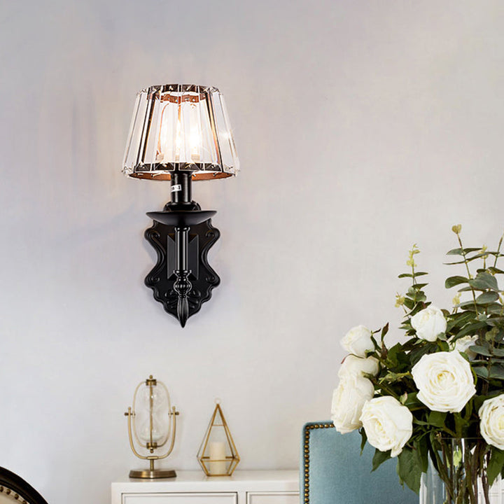 Lisslune | Cone Wall Lamp Simple Crystal Prisms 1/2-Cup Black Wall Lamp with Candle Holder Design