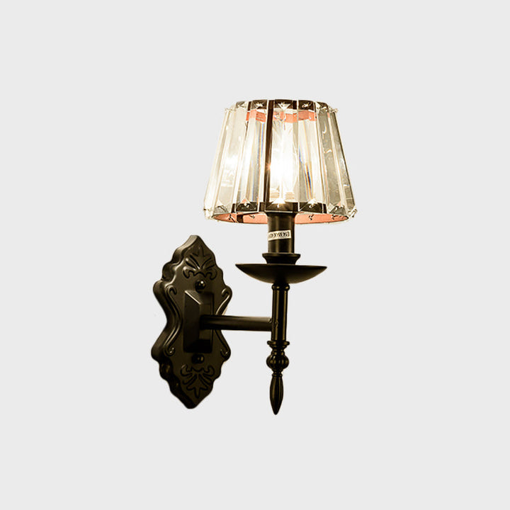 Lisslune | Cone Wall Lamp Simple Crystal Prisms 1/2-Cup Black Wall Lamp with Candle Holder Design