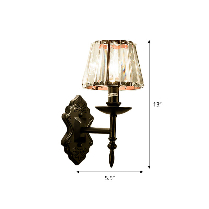 Lisslune | Cone Wall Lamp Simple Crystal Prisms 1/2-Cup Black Wall Lamp with Candle Holder Design