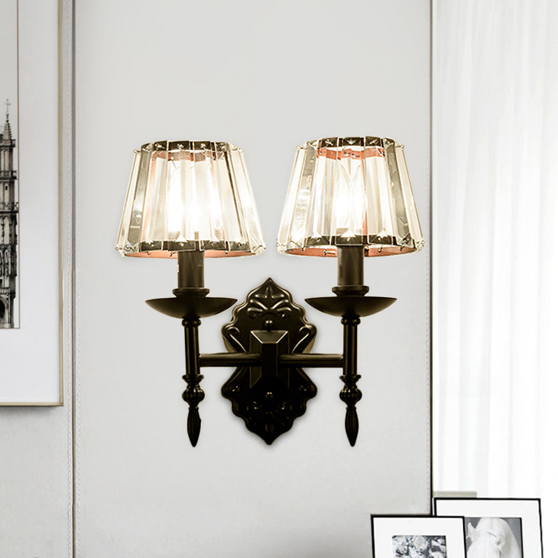 Lisslune | Cone Wall Lamp Simple Crystal Prisms 1/2-Cup Black Wall Lamp with Candle Holder Design