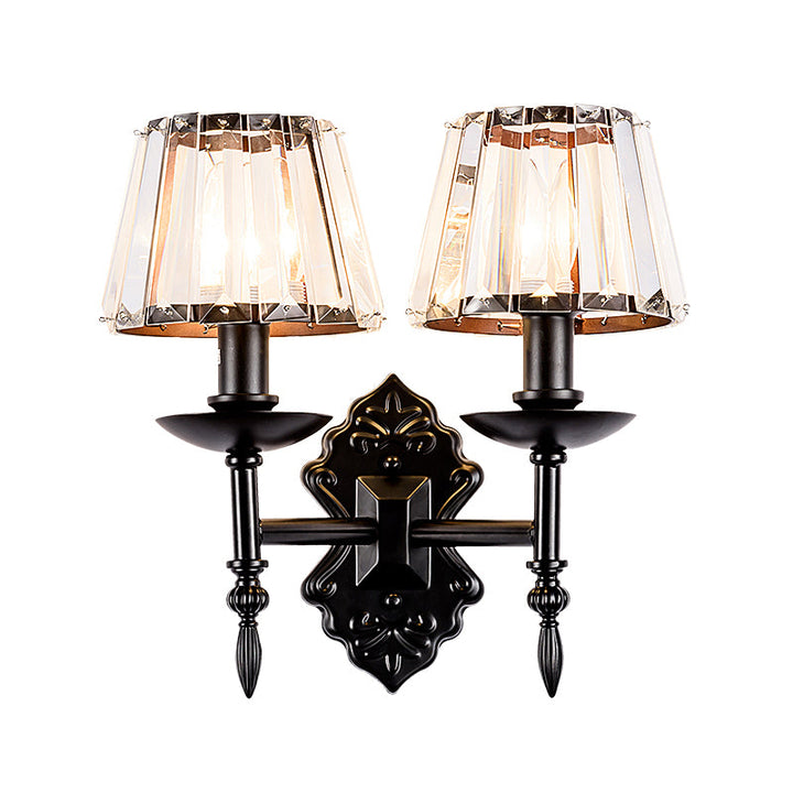 Lisslune | Cone Wall Lamp Simple Crystal Prisms 1/2-Cup Black Wall Lamp with Candle Holder Design