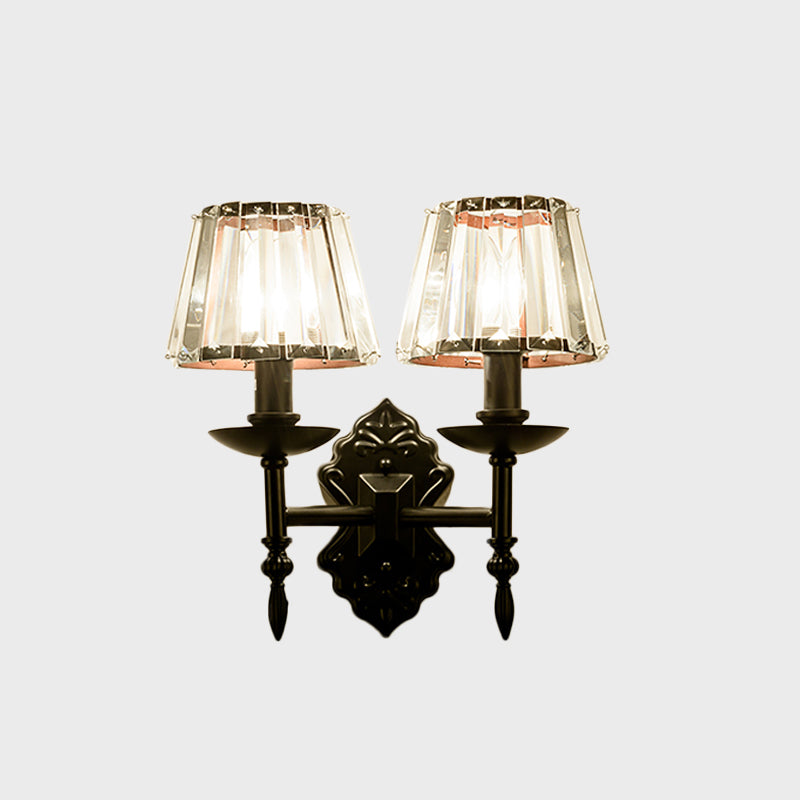 Lisslune | Cone Wall Lamp Simple Crystal Prisms 1/2-Cup Black Wall Lamp with Candle Holder Design