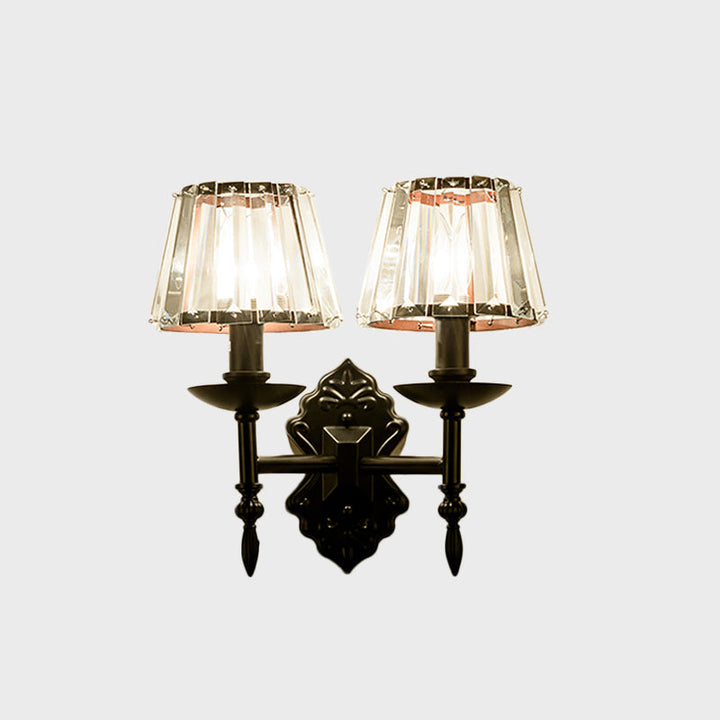 Lisslune | Cone Wall Lamp Simple Crystal Prisms 1/2-Cup Black Wall Lamp with Candle Holder Design