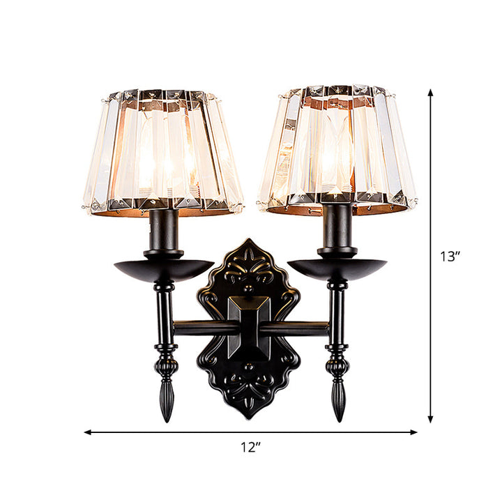Lisslune | Cone Wall Lamp Simple Crystal Prisms 1/2-Cup Black Wall Lamp with Candle Holder Design