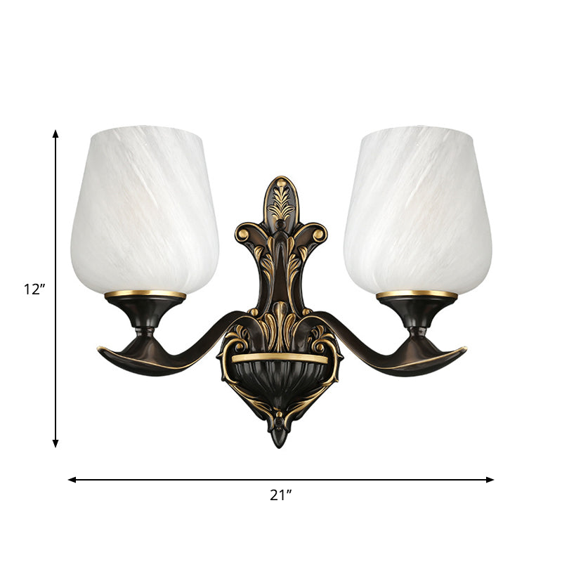 Skørter | Milky Glass Cup-Like Wall Lamp Traditional 1/2-Light Bedside Lamp Wall Lighting Fixture in Black and Gold
