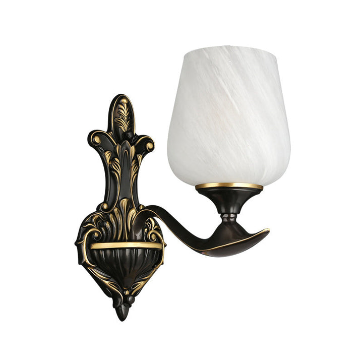 Skørter | Milky Glass Cup-Like Wall Lamp Traditional 1/2-Light Bedside Lamp Wall Lighting Fixture in Black and Gold