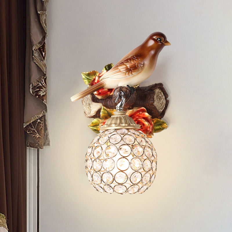Skørter | Brown Single Bulb Wall Lamp Retro Style Clear Crystal Decorated Bubble Bird Designed Wall Mounted Lighting, Left/Right