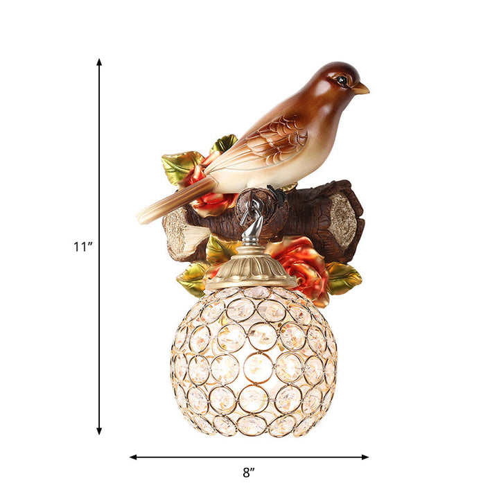 Skørter | Brown Single Bulb Wall Lamp Retro Style Clear Crystal Decorated Bubble Bird Designed Wall Mounted Lighting, Left/Right