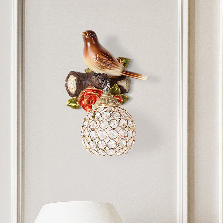 Skørter | Brown Single Bulb Wall Lamp Retro Style Clear Crystal Decorated Bubble Bird Designed Wall Mounted Lighting, Left/Right