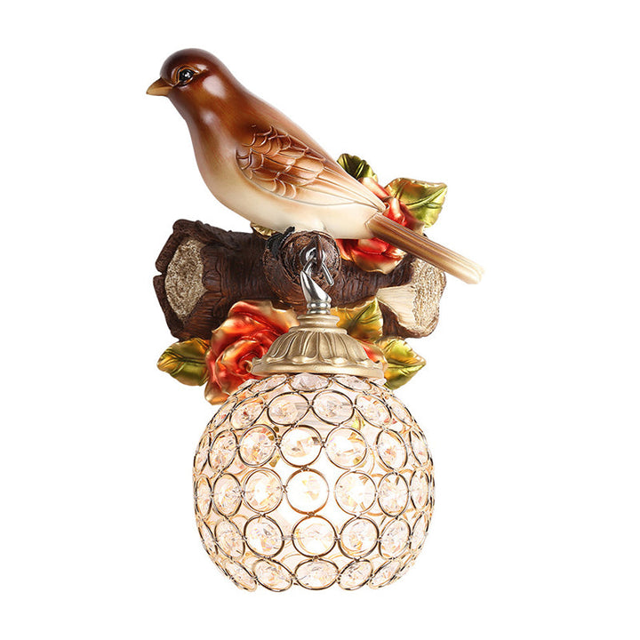 Skørter | Brown Single Bulb Wall Lamp Retro Style Clear Crystal Decorated Bubble Bird Designed Wall Mounted Lighting, Left/Right