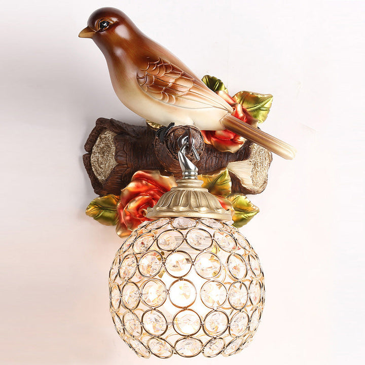 Skørter | Brown Single Bulb Wall Lamp Retro Style Clear Crystal Decorated Bubble Bird Designed Wall Mounted Lighting, Left/Right
