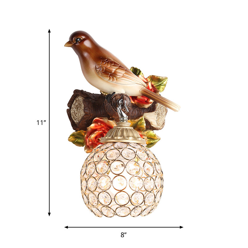 Skørter | Brown Single Bulb Wall Lamp Retro Style Clear Crystal Decorated Bubble Bird Designed Wall Mounted Lighting, Left/Right