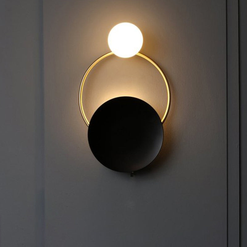 Lisslune | Black rounded wall light fixture Modernism LED metal wall-mounted lighting in white/yellow light